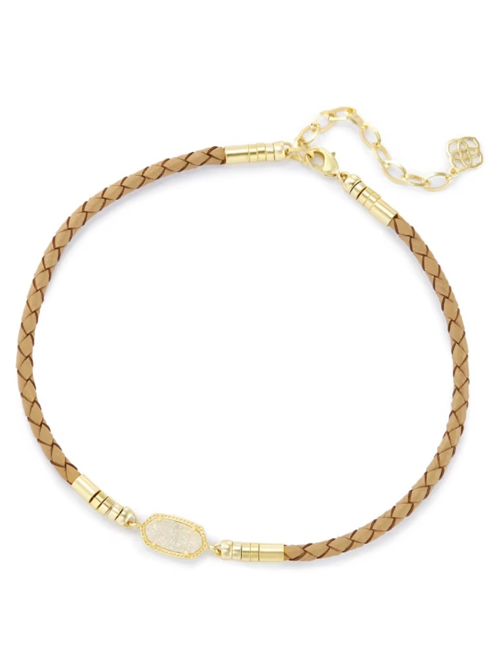 Kendra Scott Cooper Iridescent Drusy Leather Braided Necklace Gold
